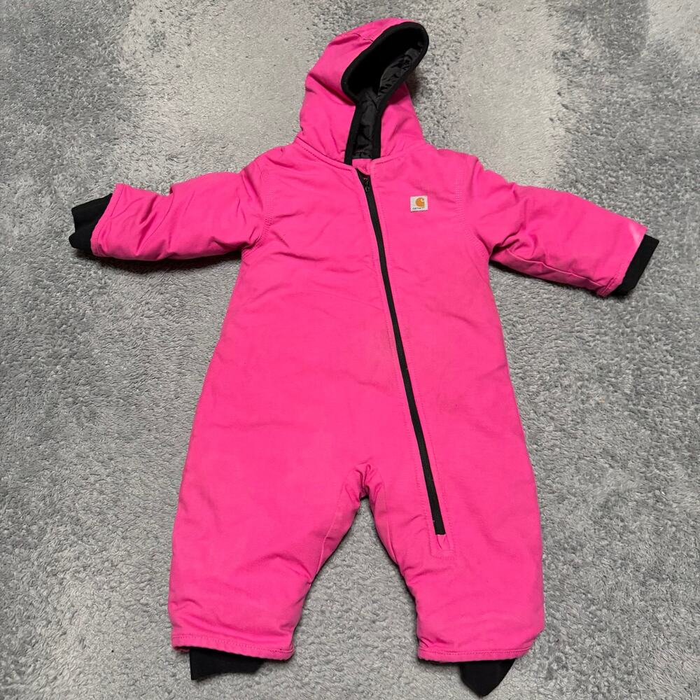 Carhartt Infant Toddler Duck Snow Suit Coveralls Pink Zip Insulated 12m